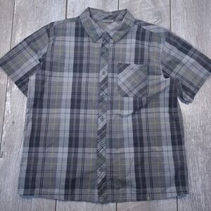 Smartwool Button Front Shirt Mens Large Grey Plaid Merino Wool Organic Cotton SS
